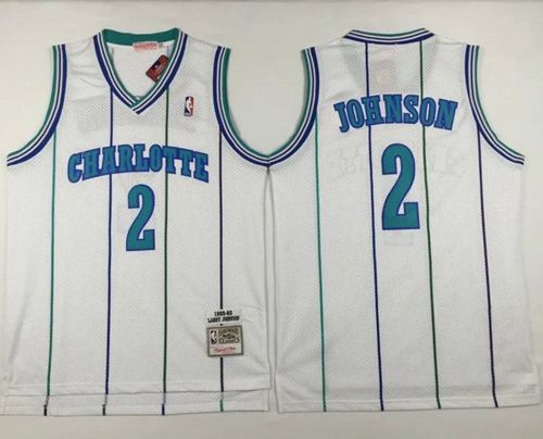 Men Charlotte Hornets #2 Larry Johnson White Throwback Stitched NBA Jersey->charlotte hornets->NBA Jersey